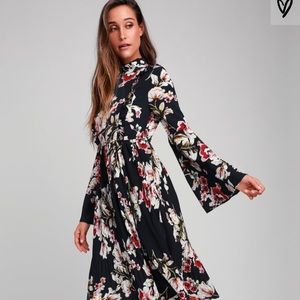 Lulu’s Garden Glory Midnight Blue Floral Dress